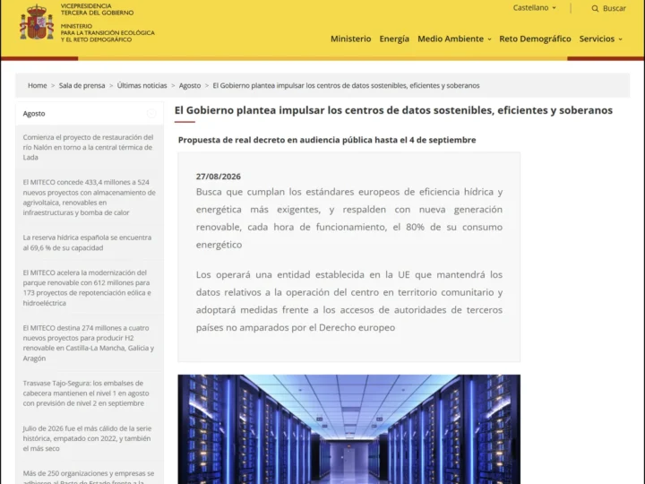 MITECO: El Gobierno plantea impulsar los centros de datos sostenibles, eficientes y soberanos